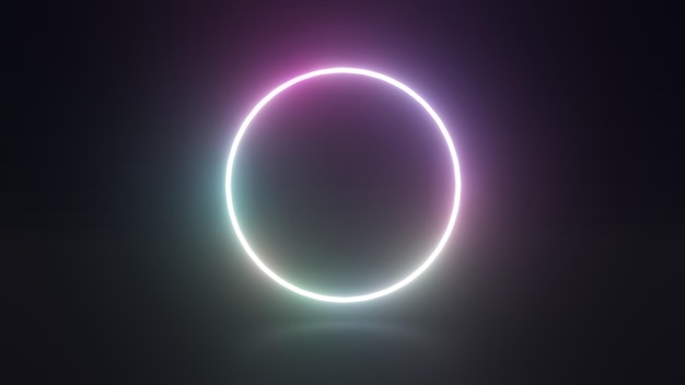 Gradient neon circle set Glowing border isolated on a dark background with shadow Colorful night fantasy 3d render illustration Image