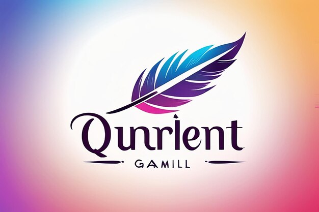 Photo gradient quill pen logo design template