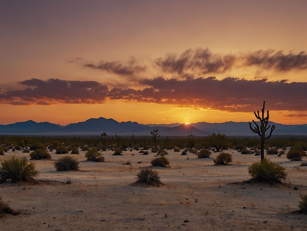 gradient sunset over a desert landscape