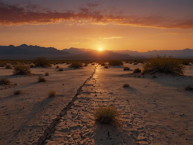 gradient sunset over a desert landscape