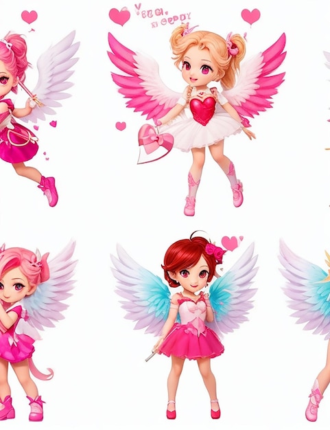 Gradient valentines day cupid characters collection