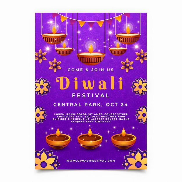 Photo gradient vertical flyer template for diwali celebration