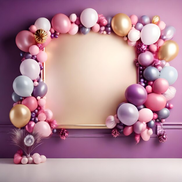 A gradient wall background decorated with luxurious birthday balloon blank space in the middle 8k