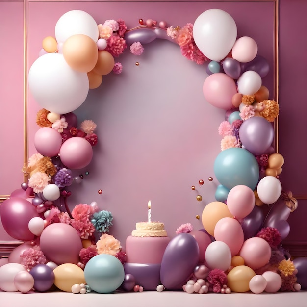 A gradient wall background decorated with luxurious birthday balloon blank space in the middle 8k