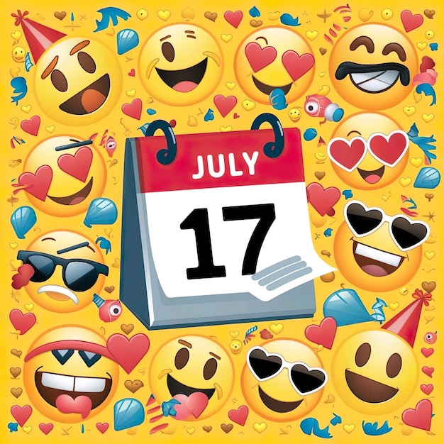 gradient world emoji day illustration with emoticons calendar