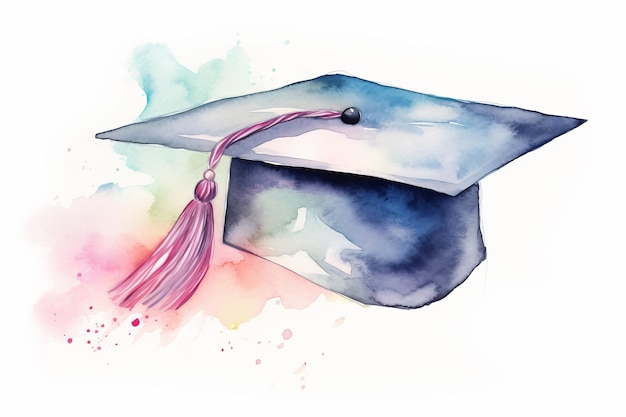 Graduate cap with watercolor stains and splashes Study education university college graduate symbol Generative AI illustration