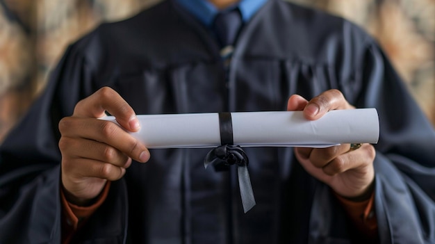 Photo graduate holding diploma in closeup photo