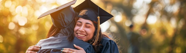 Graduate hugging family