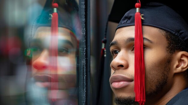 Graduate Looking Towards Campus Over a window