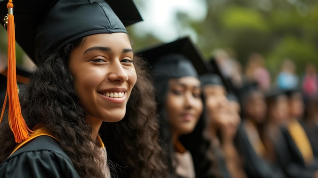 Graduate smiling among peers