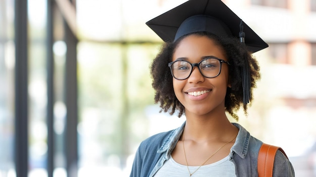 Graduate smiling with cap and glasses