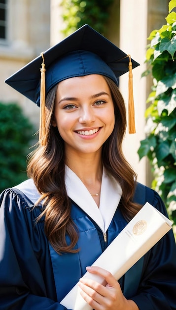 a graduate student with a diploma in her hand