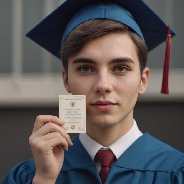 Photo a graduate with a diploma on the left hand