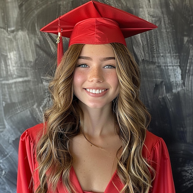 Graduated girl with degree red cap