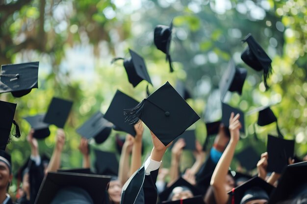 Graduates tossing their caps in the air celebrating their academic achievements