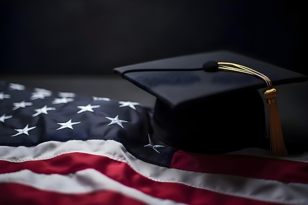 Graduation cap on American flag Generative AI 2