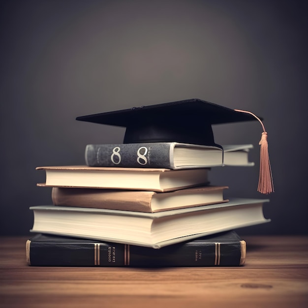 Graduation cap on books Concept of education back to school Generative AI