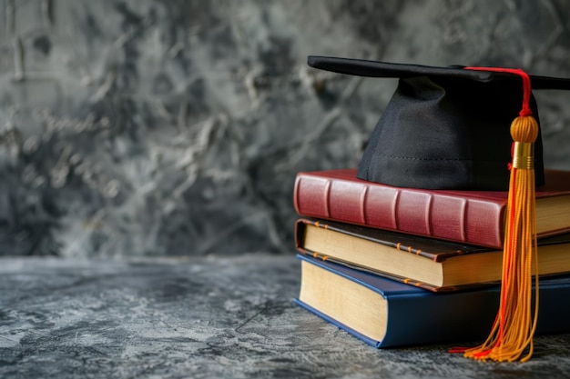 graduation cap and books on the table