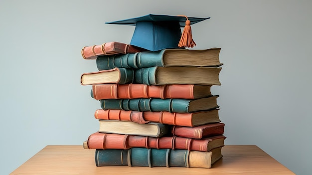 Graduation Cap on Stack of Old Books