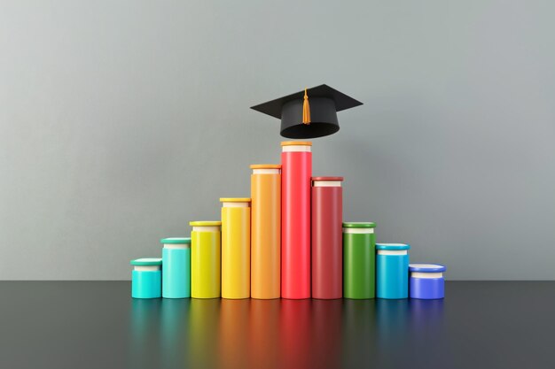 Photo graduation cap on top of row of colourful books