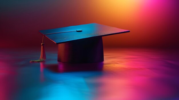 a graduation cap with a colorful light behind it