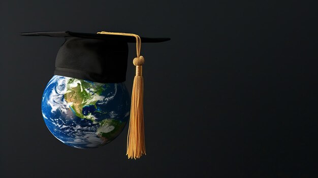 Photo graduation cap with earth globe concept of global business study abroad educational generative ai