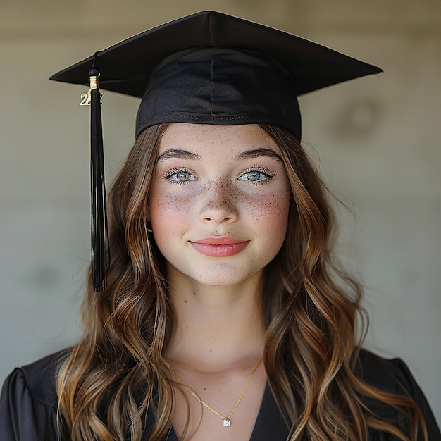 Graduation girl with black color degree cap