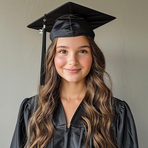 Graduation girl with Black degree cap