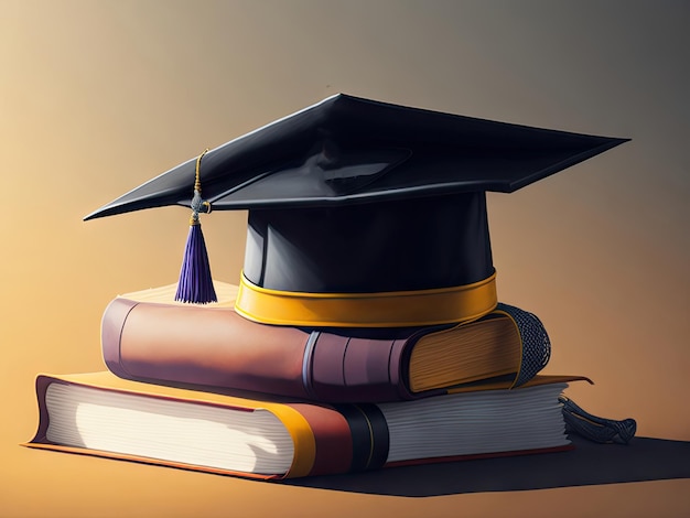 Graduation Hat with books Watercolor ai generative