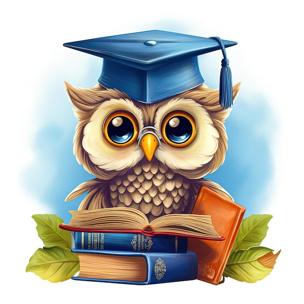 graduation owl heart on the books vector illustration in the style of blue and beige