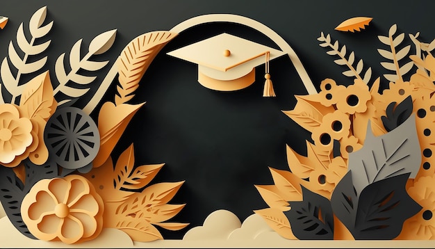 Graduation party background in paper cut style Generative AI