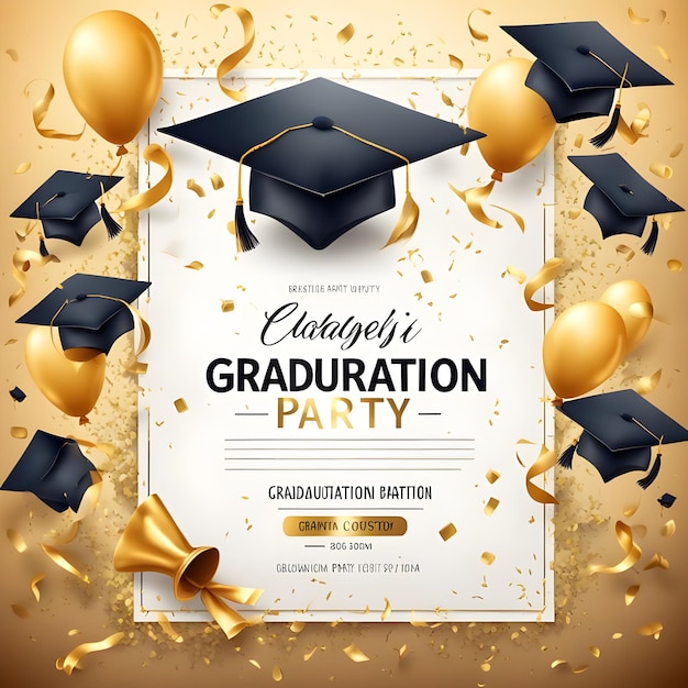 a graduation party with a gold and black graduation cap on top of it