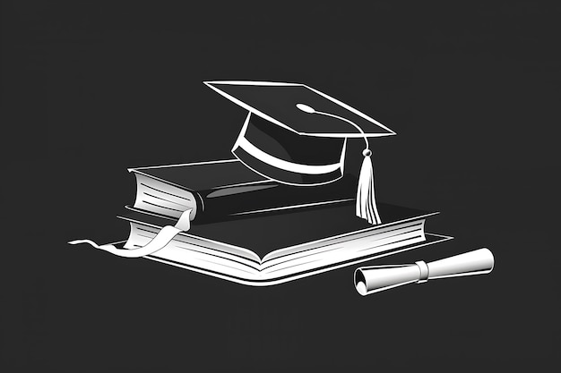 Graduation in school and university concept black background line art work