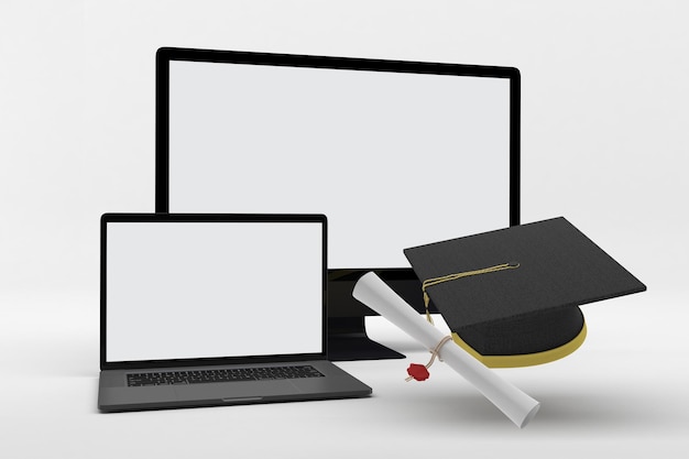 Graduation Set and Smart Devices Left Side In White Background