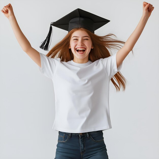 Photo graduation shirt mockup senior class grad student white tshirt mock up happy graduate