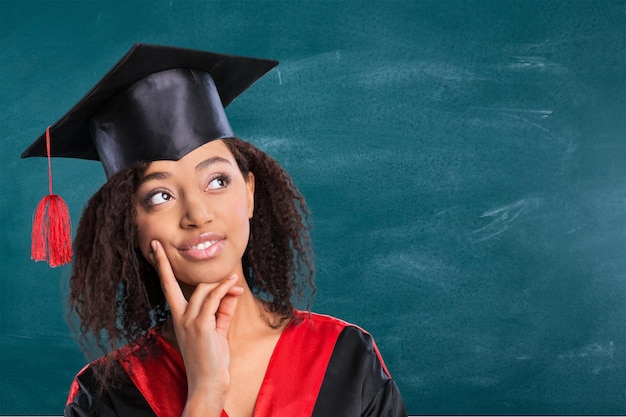 Graduation university student thinking mortar board women learning