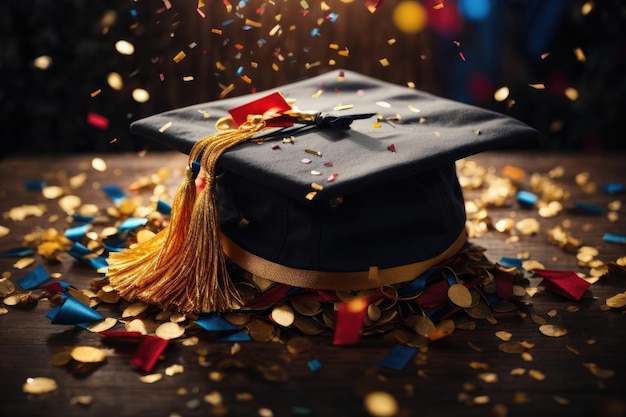 Gradution Cap with Confetti Background ai generative