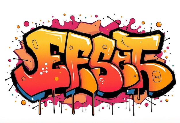 Photo graffiti art with the word quotfreshquot in bold letters with yellow and orange colors with black outlines and dripping paint