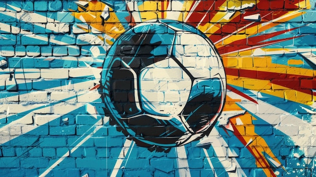 Photo graffiti soccer ball on brick wall