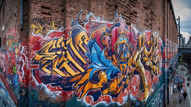 a graffiti wall with a picture of a tiger and a blue shirt