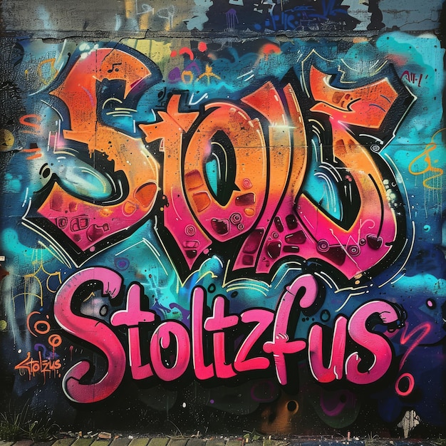 a graffiti wall with the word  school  written in red