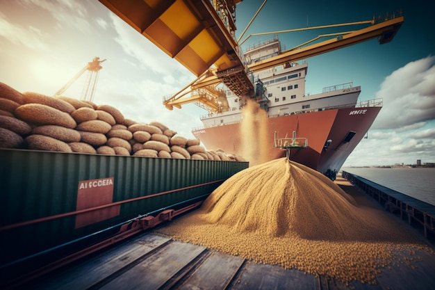 Grain exports Wheat Grain deal shipment and transportation of farm and agrarian products and crops aid to poor countries famine business Agricultural income concept