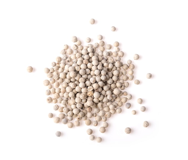 Grain white pepper isolated on white background