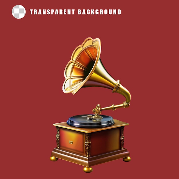 gramophone with melody symbols on rainbow on transparent background