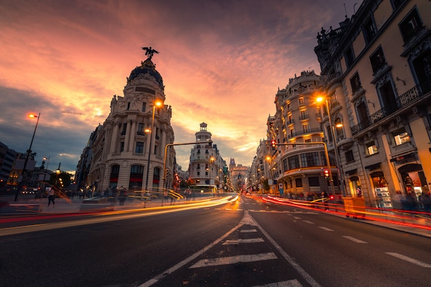 Gran Via, main street of Madrid, Spain.