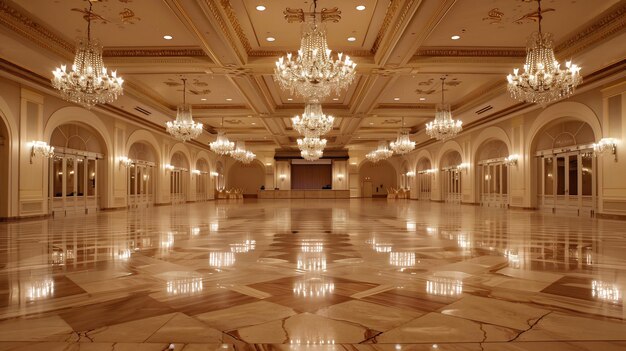 Photo grand ballroom with chandeliers and marble floors