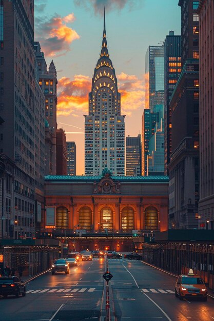 Photo grand central terminal nyc scene in flat graphics