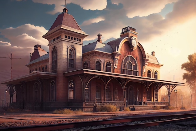 Grand old train station with exterior and interior elements preserved in their original state