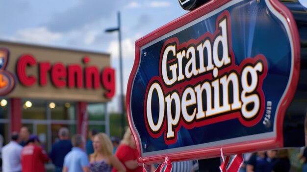 Photo a grand opening sign with a ribboncutting ceremony and excited customers