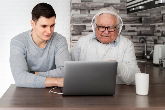 Grand parent learning to use digital divice